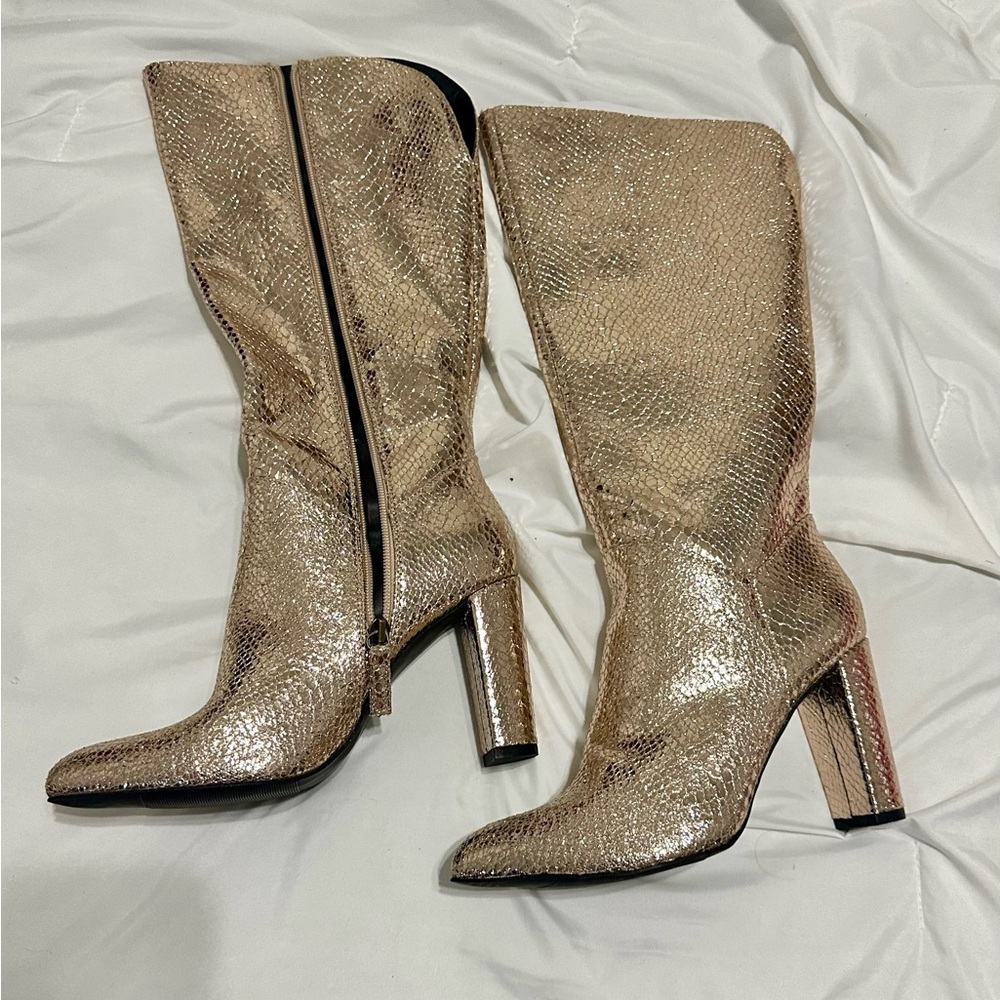 Elegant Rose Gold Knee-High Boots